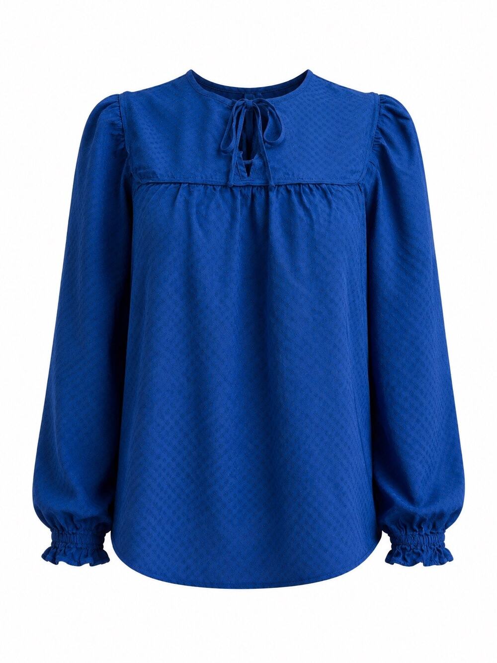 Loft Cobalt Blue Boho Medium Peasant Blouse Tie Neck Romantic Cottagecore